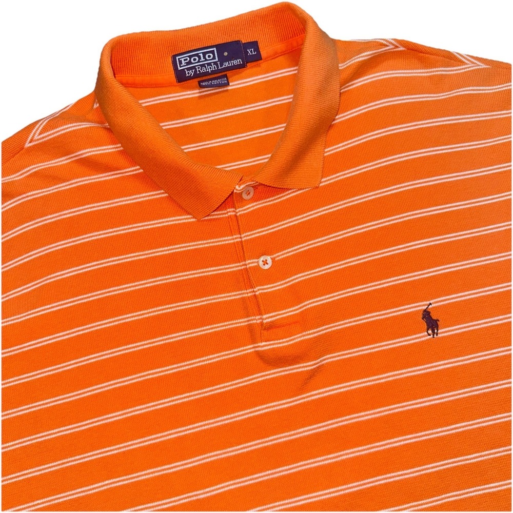 Polo Ralph Lauren Mens Polo Shirt Orange Striped Short Sleeve Casual Top Sz XL